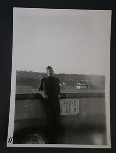 1945 WW ll US Airman Original Postwar 2"x3" Inch Posing NYK Building Tokyo Japan - Picture 1 of 2