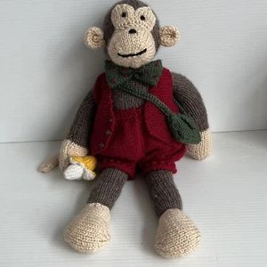 Handmade Knitted Monkey 45cm Tall Bow Tie Banana Shoulder Bag Home Made Quirky - Picture 1 of 8