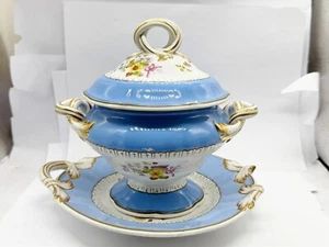 ANTICO PIATTO CIOTOLA PIATTO E COPERCHIO CROWN DERBY BLOOR CON COPERCHIO A/F - Foto 1 di 22