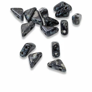 75 Jet Silver Picasso Tango Triangle Beads, 6mm Black 2-Hole Czech Glass - Picture 1 of 9