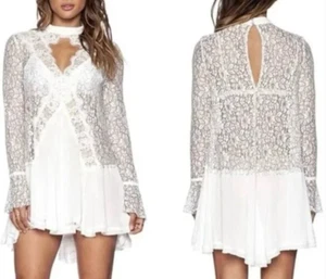 Free People Secret Origins Pieced Lace Tunic Dress Size XS Boho Romantic - Picture 1 of 10