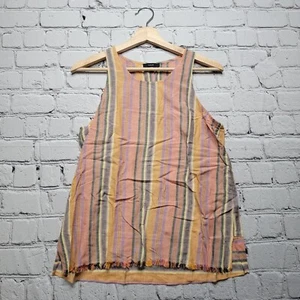 Drew Multicolor Vertical Stripe Sleeveless Fray Hem Linen Blend Top Size XS - Picture 1 of 12