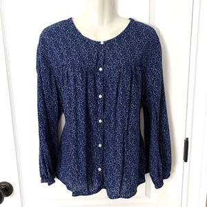 GAP Top Damen XXL blau Blumenmuster lang Puffärmel Bauernbluse Boho fließend - Bild 1 von 6