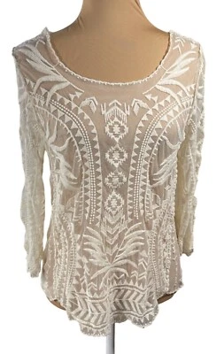 Xhilaration Punta de Encaje Transparente Cuello Redondo Manga Larga XS Extra Pequeño Crema Foto 1 de 4