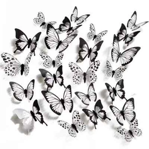 24 3D Schmetterlinge Schwarz Weiß Doppelflügel Wandsticker Wandaufkleber Deko - Bild 1 von 4