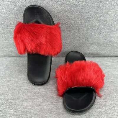 Fur Slides Women's Fuzzy Furry Slippers Sliders Sandals Flat Shoes Flip Flop  B7 - Image 1 of 4