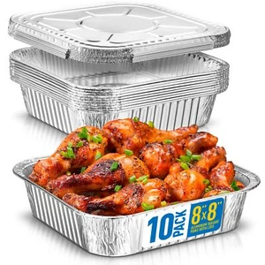 8x8 Disposable Aluminum Pans With Lids 10 Pack Foil Pans For Cooking Baking Cake - Picture 1 of 7