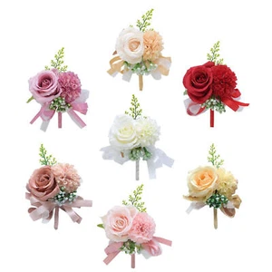 Wedding Flower Men's Suit Decor Artificial Rose Flower Groom Boutonniere Corsage - Picture 1 of 19