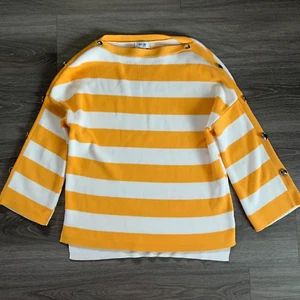Per Se By Carlisle Womens Size XSS Striped Sweater Long Sleeve White Apricot - Picture 1 of 8