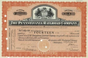 Pennsylvania Railroad Stock Certificate 1930 14 shares common stock - Picture 1 of 3