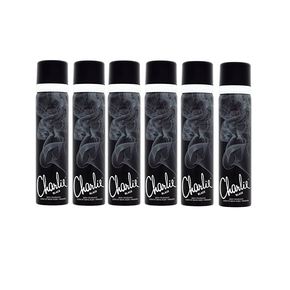 6 X CHARLIE BODY SPRAY BLACK 75ML