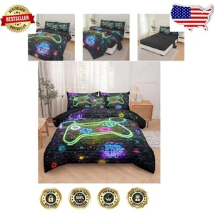 Boys Full Size Gaming Comforter Set - 6 Pieces with Cushion Cover & Pillows - Picture 1 of 9