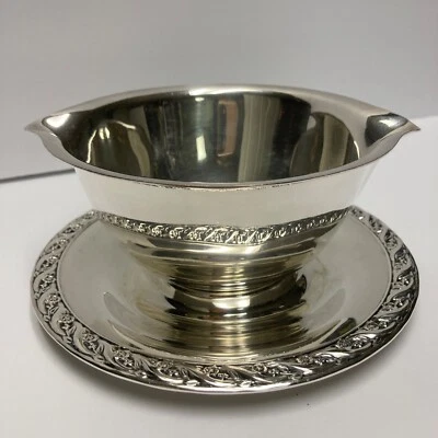 复古 WM Rogers #2013 镀银肉汁船“春花”餐碗 — 第 1/4 张图片