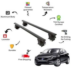 Bare Roof Rack Cross Bars Set for VOLVO V40 5 Door 16-Up Black - Picture 1 of 9