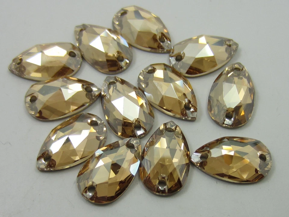 12 pcs. PEAR 12X7mm GOLDEN SHADOW SEW ON FLATBACK STAR BRIGHT  Rhinestones - Image 1 of 1