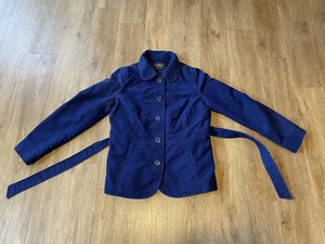 LL Bean Women's Jacket M Blue Belted Trench Style Coat Collared Button Up Lined - Picture 1 of 12