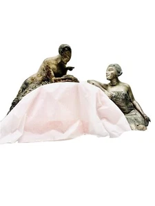 Antique French Nouveau Spelter Figures - Clock Parts: Mischievous Faun / Beauty - Picture 1 of 12