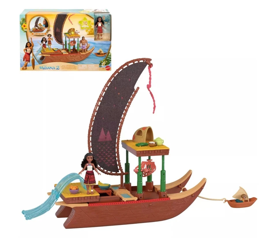 Mattel Disney Moana 2 Toys Moana’s Adventure Canoe Playset with Floating Can...