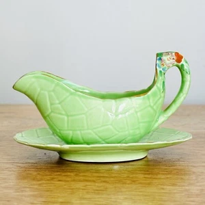 Vintage Crown Derby Creamer Sauce Boat Green Floral England Art Deco Cottage - Picture 1 of 9