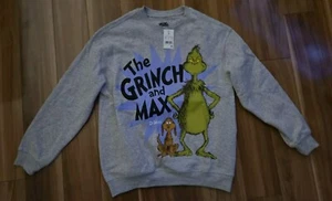 NWT Womens The Grinch Max Graphic Sweatshirt Top Sweater M Gray Whos Front Back - Picture 1 of 7