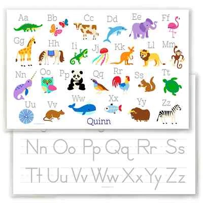 Mantel individual personalizado con alfabeto animal para niños o niños pequeños, 18" x 12", laminado Foto 1 de 4