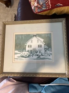 5x7 ltd ed wintery house w/wreath plus framing - Picture 1 of 6