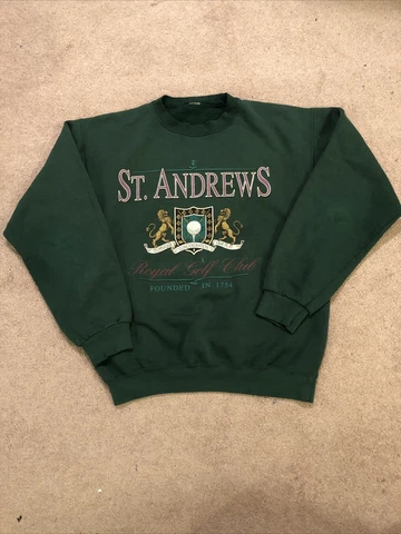 GREEN PLAYERS BY VAN HEUSEN SWEATSHIRT "ST. ANDREWS ROYAL GOLF CLUB" Size M Cover