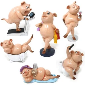 Little Piggy Ceramic Novelty Pink Posing Pig Decorative Figurine Ornament Gift - Picture 1 of 15