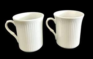 2 Vintage Lillian Vernon White Ribbed Embossed Mugs Set Porcelain Handled Cups - Picture 1 of 8