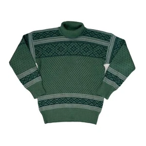 Vintage 90s Acrylic wool mix green nordic pattern roll neck jumper size 38 small - Picture 1 of 6
