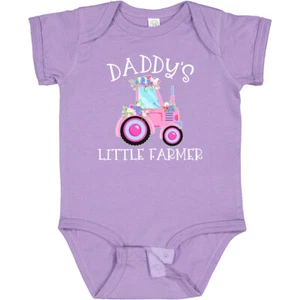 Inktastic Daddy's Little Farmer- Pink Tractor And Flowers Baby Bodysuit Kids Dad - Picture 1 of 10