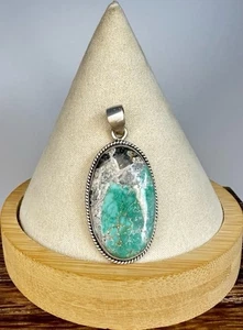 Indianer Südwesten Stil Sterlingsilber Variszit Seil Rand Anhänger - Bild 1 von 5