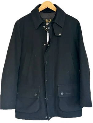 Barbour Mens Black Wool Heavyweight Coat Sz Small -Excellent! - Image 1 of 4