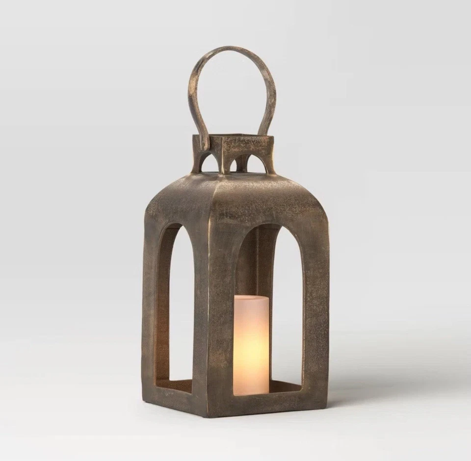 13"x7.5" Pillar Cast Aluminum Lantern Candle Holder Gold- Threshold Studio McGee - Image 1 of 4