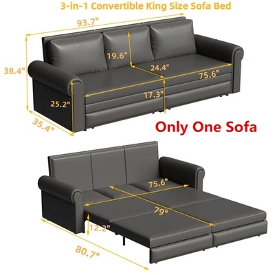 Upholstered Sofa Couch Bed Convertible Sleeper Sofa King Size Pull Out Sofa Bed - Image 1 of 4