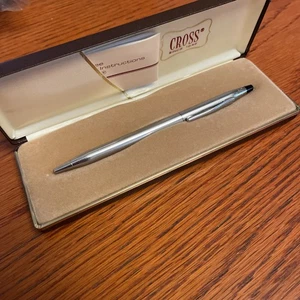 Cross Ball Point Pen Chrome in Brown Snap Case plus Instruction Booklet - Picture 1 of 9