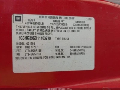 2001 Chevrolet Express 3500 Fuse Box VIN G 8th Digit Used 3628180 - Image 1 of 4