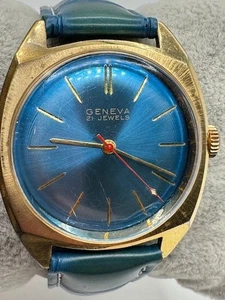 Vintage Men's Geneve Automatic 21 Jewel Blue Tone Watch WORKS - Picture 1 of 19