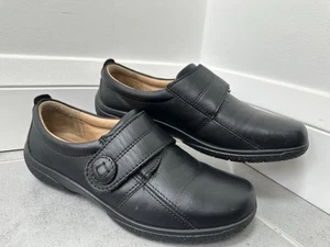 Women's Hotter Sugar Black Leather Strap Comfy Flat Shoes Size UK 4.5 EXF - Picture 1 of 11