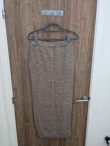 H&M Mama Slit Hem Knitted Brown Marl Wool Blend Midi Skirt Size M - Picture 1 of 6