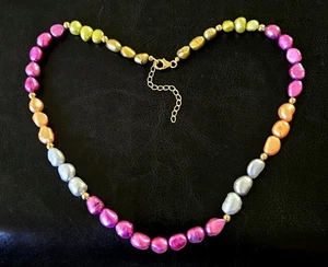 🔮NEW 18K YG/ 925 STERLING MULTI COLOR BAROQUE CULTURED FW PEARL NECKLACE - Picture 1 of 7