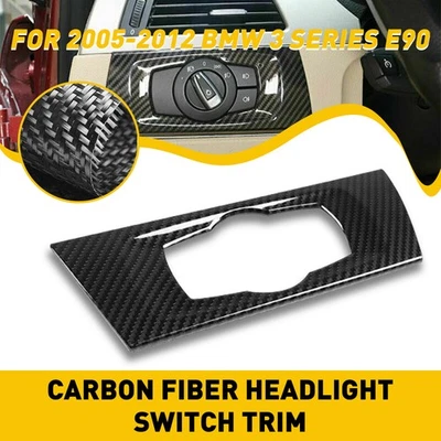Interruptor de fibra de carbono marco de faros ajuste BMW Serie 3 E90 E92 E93 2005-2012 Foto 1 de 4