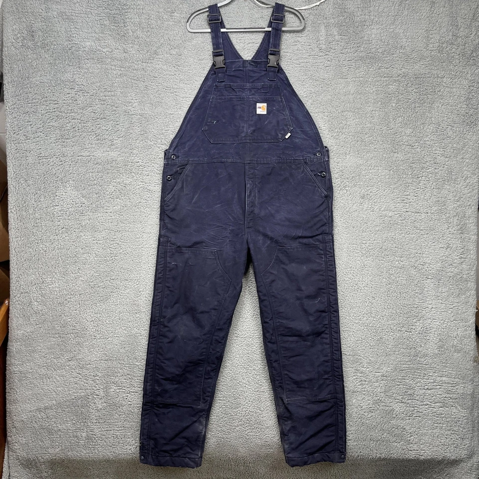 Carhartt FR Bib Overalls Mens 42x36 Navy Quilt Lined Insulated Flame Resistant - Image 1 of 4