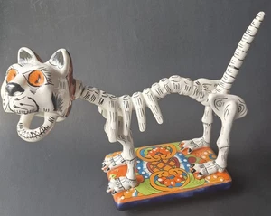 Mexican Talavera Day Of The Dead Cat Figure Terarado Taraa Pottery Halloween - Picture 1 of 17