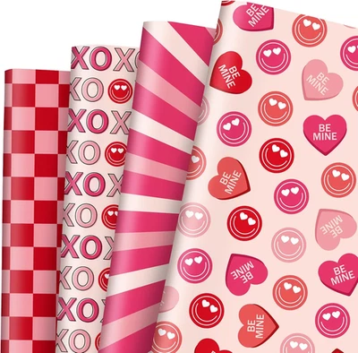 8 Sheets Valentine'S Day Wrapping Paper -Not Roll- Smile Face Conversation Heart - Image 1 of 4