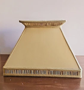 John Richard Silk Gold Lamp Shade Bell with Corners Pleating Detail 16"x 16"x11" - Picture 1 of 8