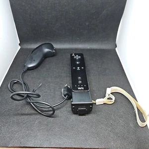 Mando a distancia original Nintendo Wii negro RVL-003 Motion Plus sensor adaptador probado Nunchuck - Imagen 1 de 3