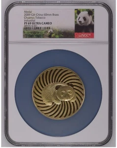 NGC PF69 2009 China Brass Tobacco panda medal 60mm Chuanyu Tobacco - Picture 1 of 2