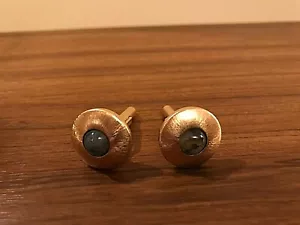 SPECTACULAR VINTAGE SWANK CUFFLINGS WITH JADE INSERTS - Picture 1 of 3