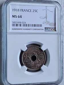 France 25 Centimes 1918 NGC MS 64 - Picture 1 of 2